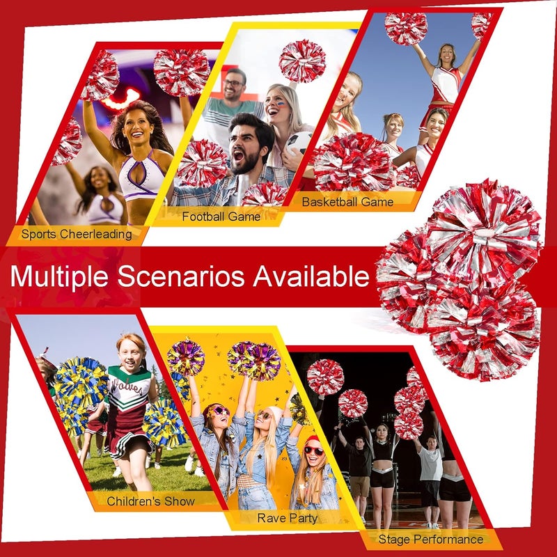 HOLENGS 4Pcs Upgraded 12inch Metallic Cheerleading Pom Poms, Cheerleader Pompoms Cheer Poms for Kids Adults, Cheering Squad Pompoms for School Sports Games Dance Party - Image 5